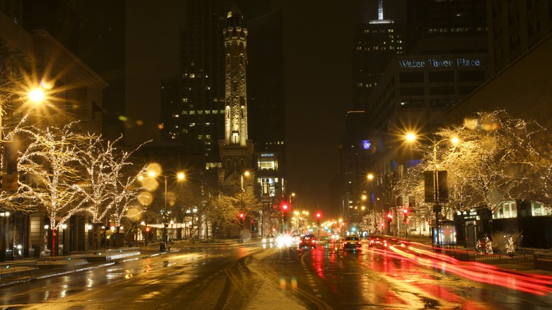 Christmas lights on Magnificent Mile