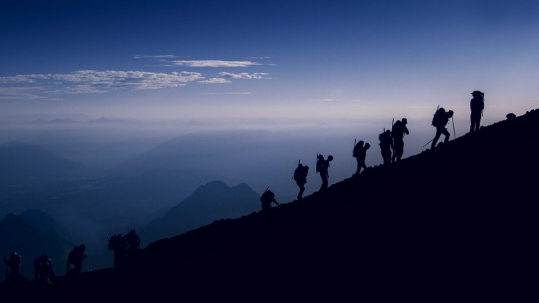 Hikers heading to the summit of Villarrica volcano, Pucon, Chile