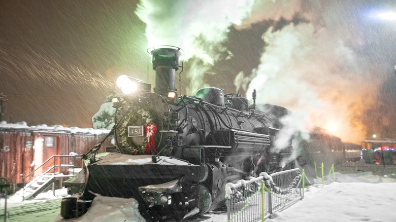 Polar Express Train on rainy night in Durango, Colorado