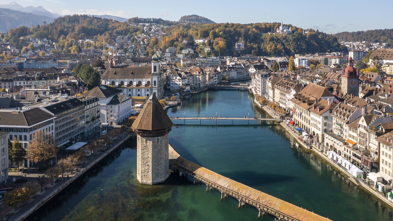 Lucerne and Chapel Bridge from above