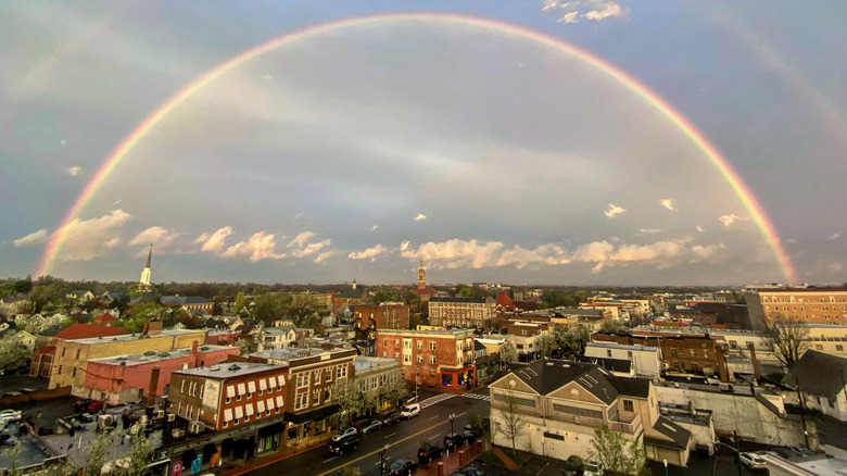 Rainbow over Montclair New Jersey cityscape