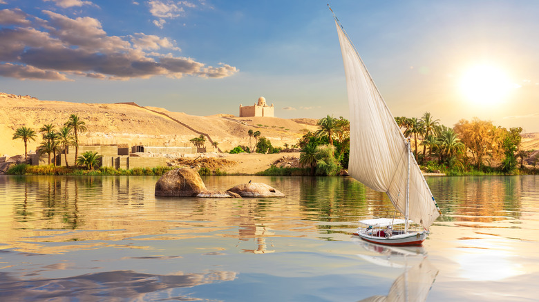 Traditional Nile River felucca in Aswan, Egypt