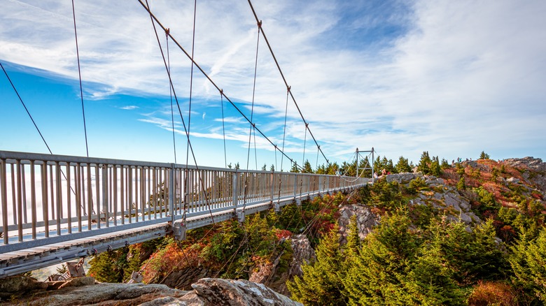 The Mile High Swinging Bridge over fall foliage