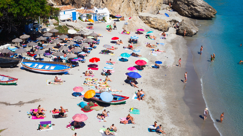 A crowded beach in Nerja