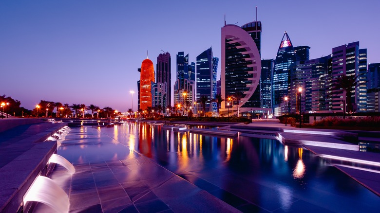 Night view of the West Bay District in Doha, Qatar