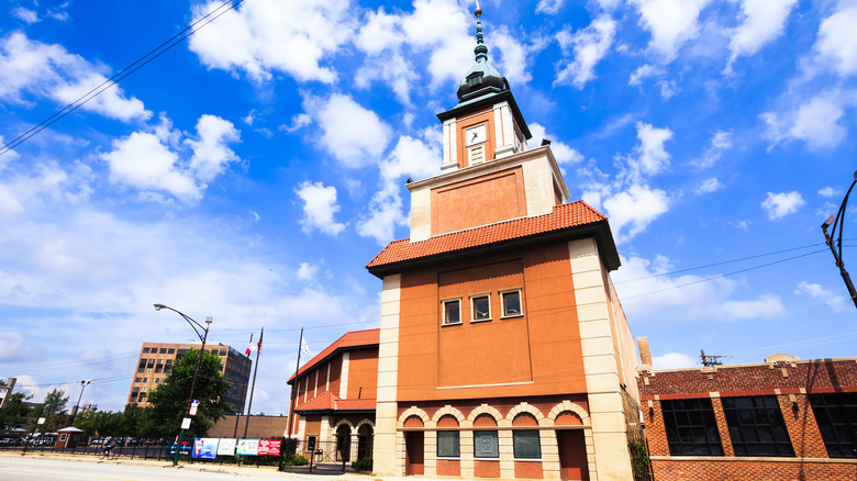 Clock tower at the Copernicus Center in Jefferson Park, Chicago, Illinois