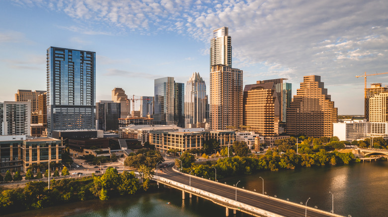 Austin, Texas skyline behind the Colorado River