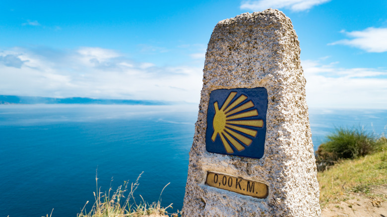 The iconic Camino de Santiago zero kilometer mile in Galicia, Spain