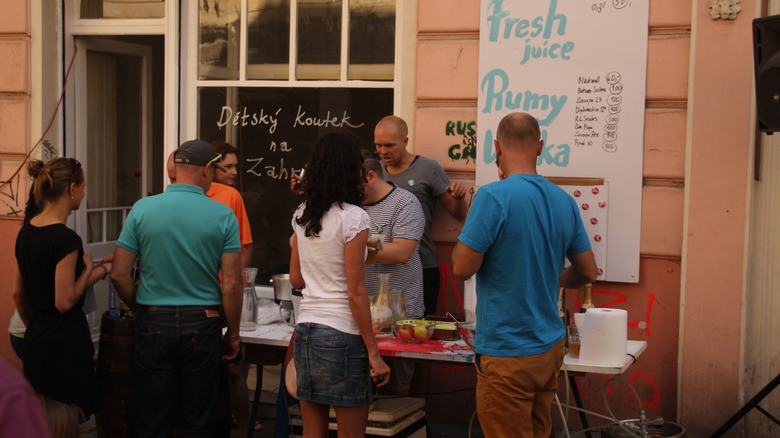 People on Krymská Street