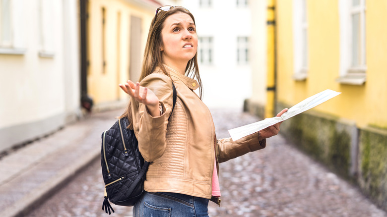 Lost woman in European city