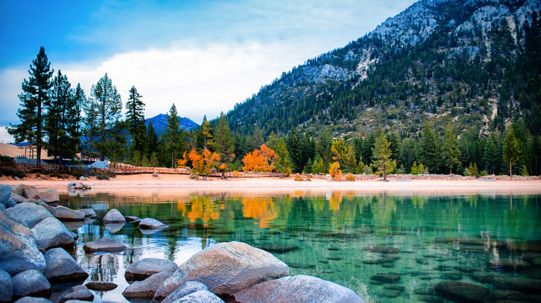 Lake Tahoe with autumn trees