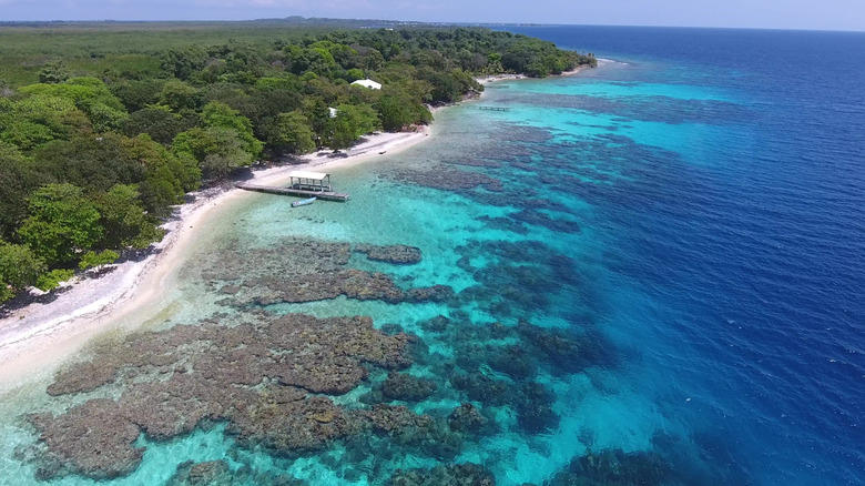 Aerial photo of Utila's nearshore coral reefs