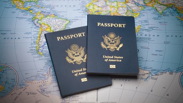 American passports against a map