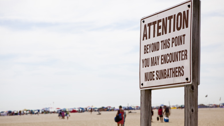 Sign at nude beach 