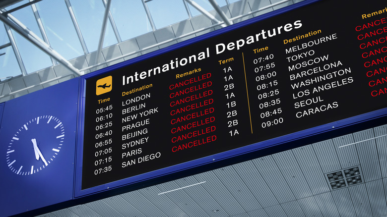 Board showing canceled flights