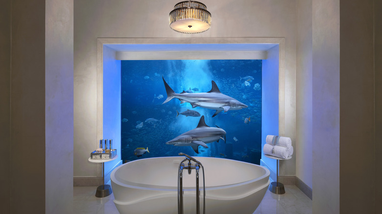 Interior view of the bathroom of the Underwater Suite at Atlantis, The Palm, in Dubai