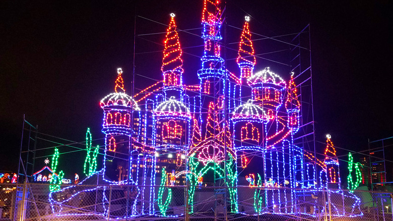 Christmas castle lit up on Lake Coeur d'Alene, Idaho