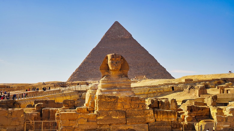 A view of the Great Sphinx and the Pyramid of Giza in Egypt