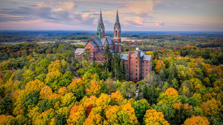 Holy Hill Catholic Basilica in Erin, Wisconsin, fall foliage