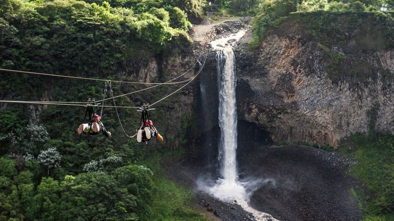 Zip line towards the waterfalls of Banos Ecuador