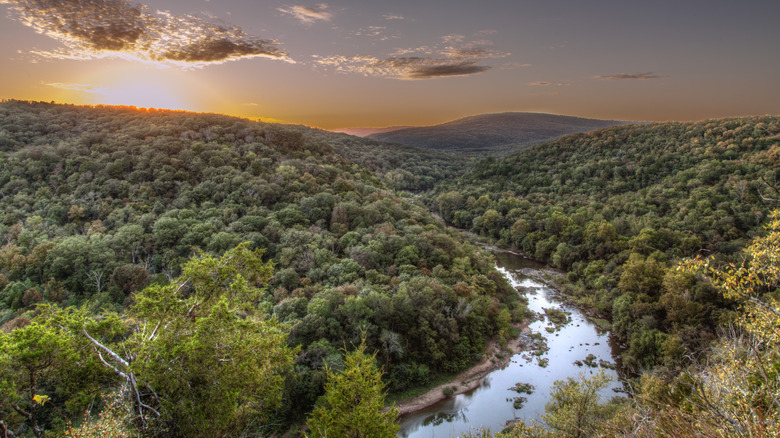 Valleys and stream in the Ozark Mountains