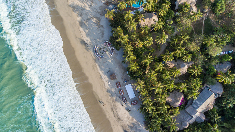 Ariel view of the beach in Palomino, Colombia