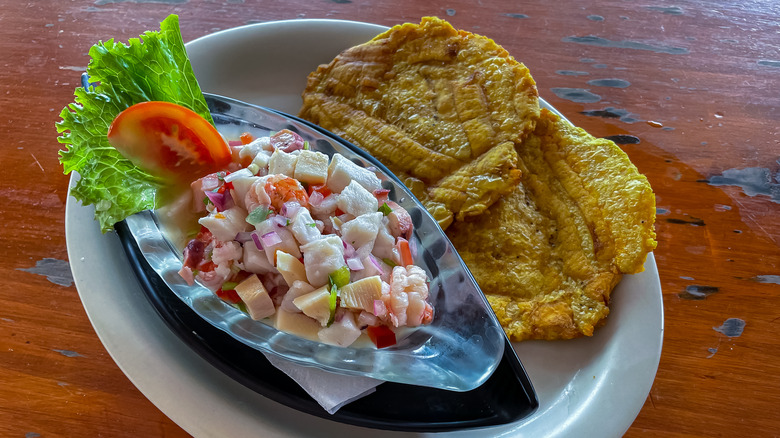 Colombian ceviche paired with patacones