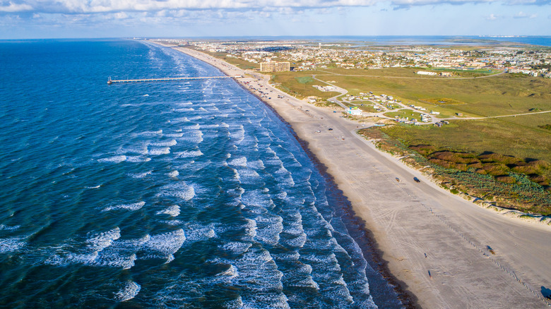 Aerial of shoreline on North Padre Island