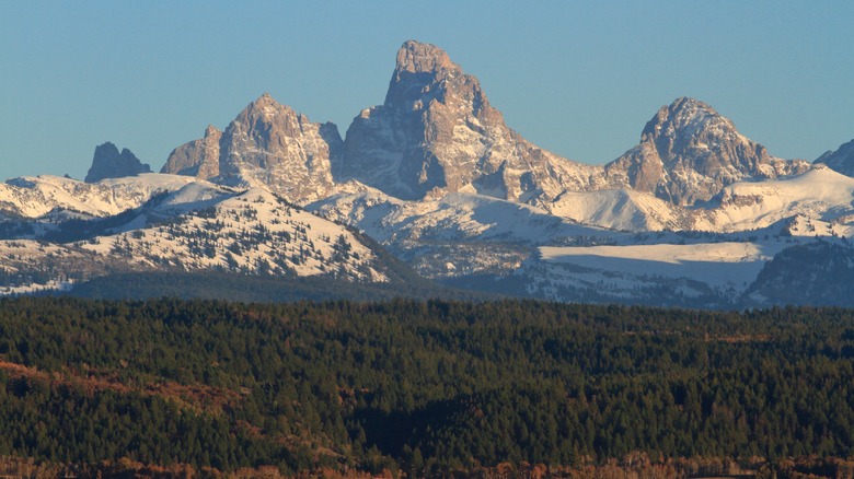 The view of the Teton Mountain range near Driggs, Idaho