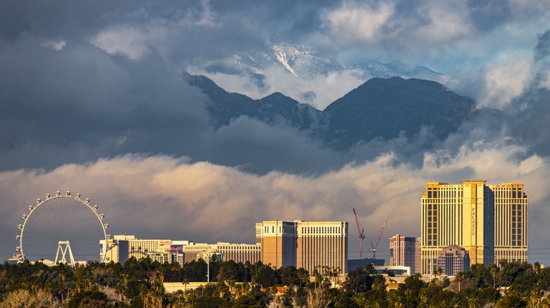 Mountains looming behind Las Vegas Strip