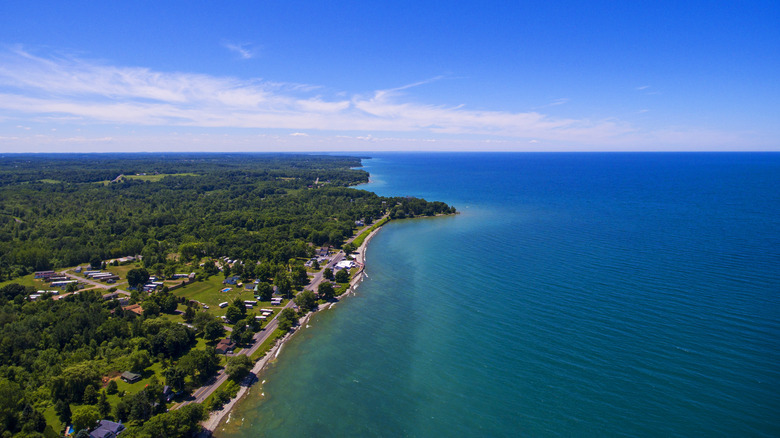 aerial view of oswego and lake ontario