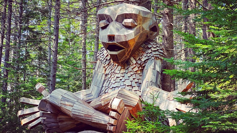 Giant wooden troll at Coastal Maine Botanical Gardens