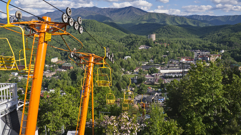 Gondola and city view of Gatlinburg, Tennessee