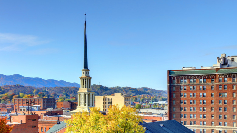 Church and downtown of Johnson City, Tennessee