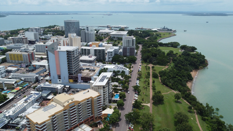 Aerial view of Darwin off of Australia's Northern Coast