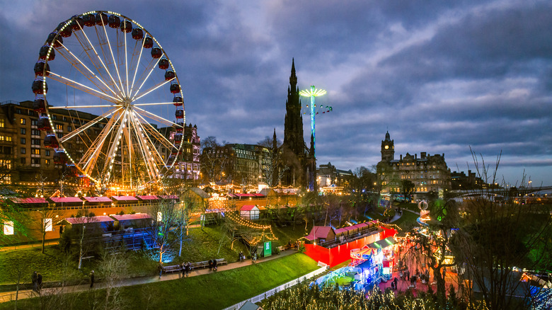 A Christmas market in Edinburgh