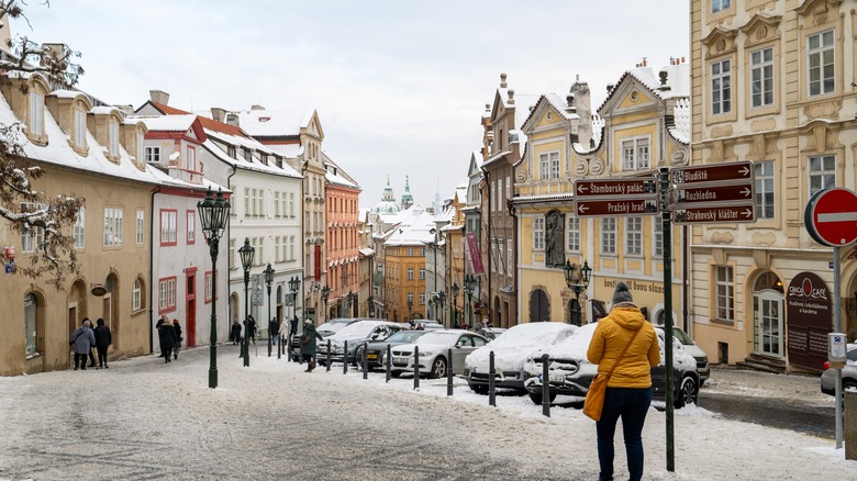 Snowy streets in.Old Town, Prague