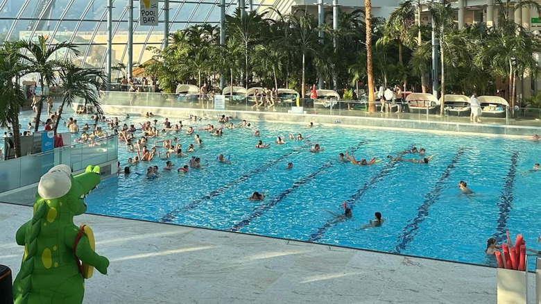 Swimmers in a large pool at Suntago Water World in Poland