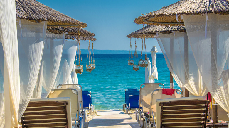 Polychrono beach lounge chairs in Greece