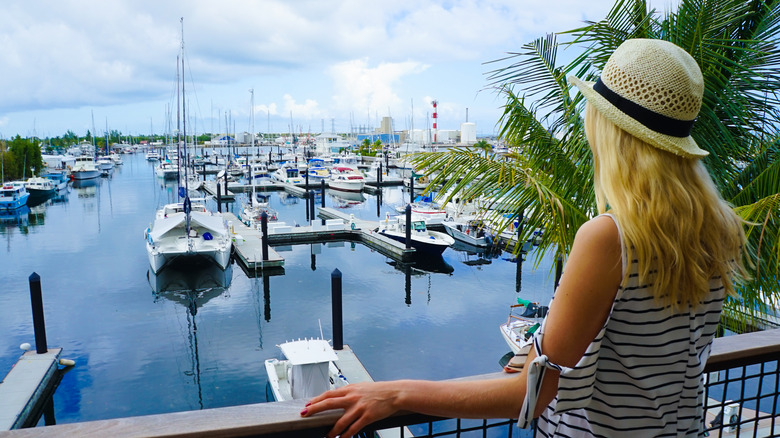 Girl looking at marina