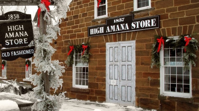 High Amana Store exterior in winter