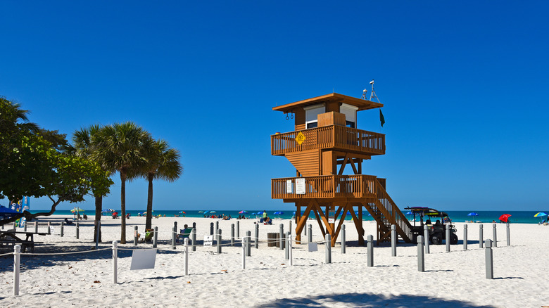 Lifeguard station on sand at Bradenton Beach