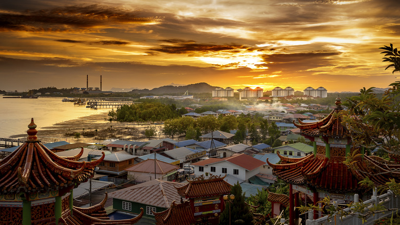 Sunset over the city of Kuching in Malaysia