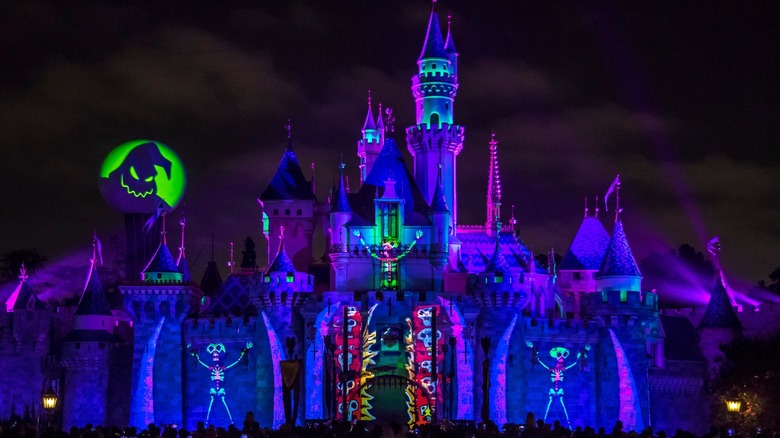 Disneyland castle lit up for Halloween