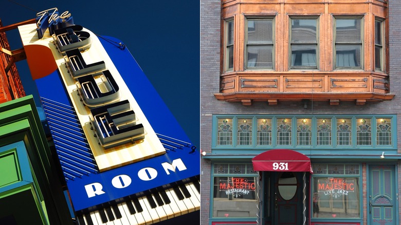 Sign for The Blue Room/exterior of The Majestic Restaurant