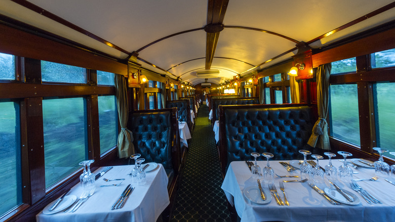 A dining car on the Royal Livingstone Express in Zambia