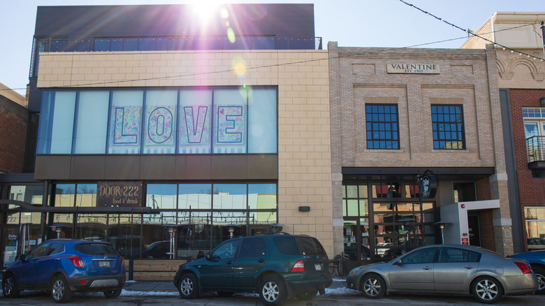 loveland downtown building with "love" art