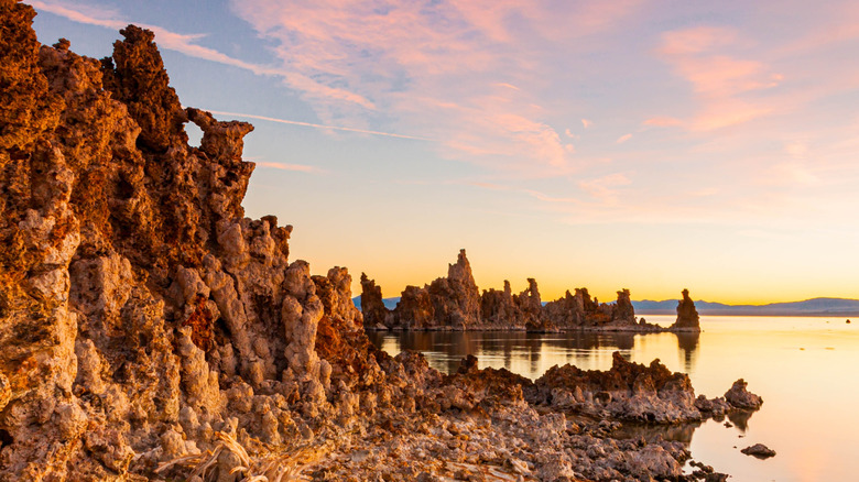 Tufa towers during sunset at Mono Lake Tufa State Natural Reserve in Lee Vining, California