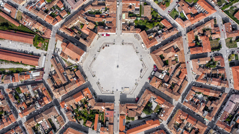 Palmanova central square symmetrical aerial view