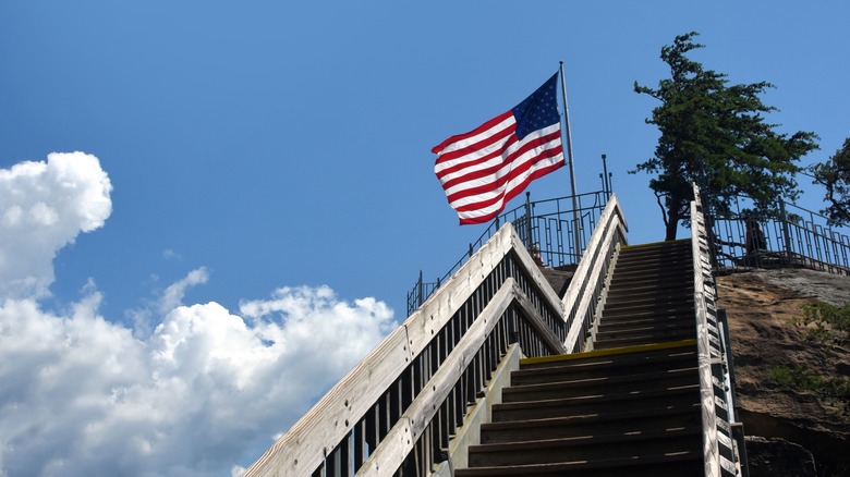 Stairs leading to the top of Chimney Rock